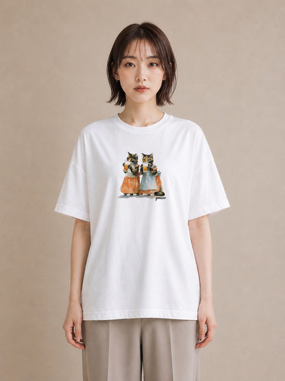 プリントTシャツ レディース サビ猫 猫 ねこ イラスト 可愛い 普段着 週末コーデ 白T
