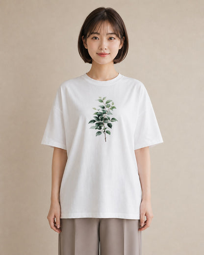 デザインTシャツ レディース ボタニカル 植物 イラスト 線画 お出かけ 普段着 白T