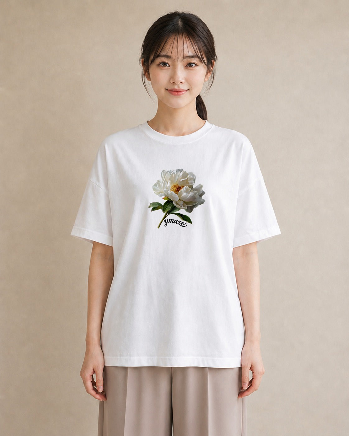 半袖Tシャツ レディース 牡丹 花 花柄 イラスト きれいめカジュアル 旅行用 海 白T