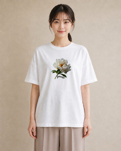 半袖Tシャツ レディース 牡丹 花 花柄 イラスト きれいめカジュアル 旅行用 海 白T