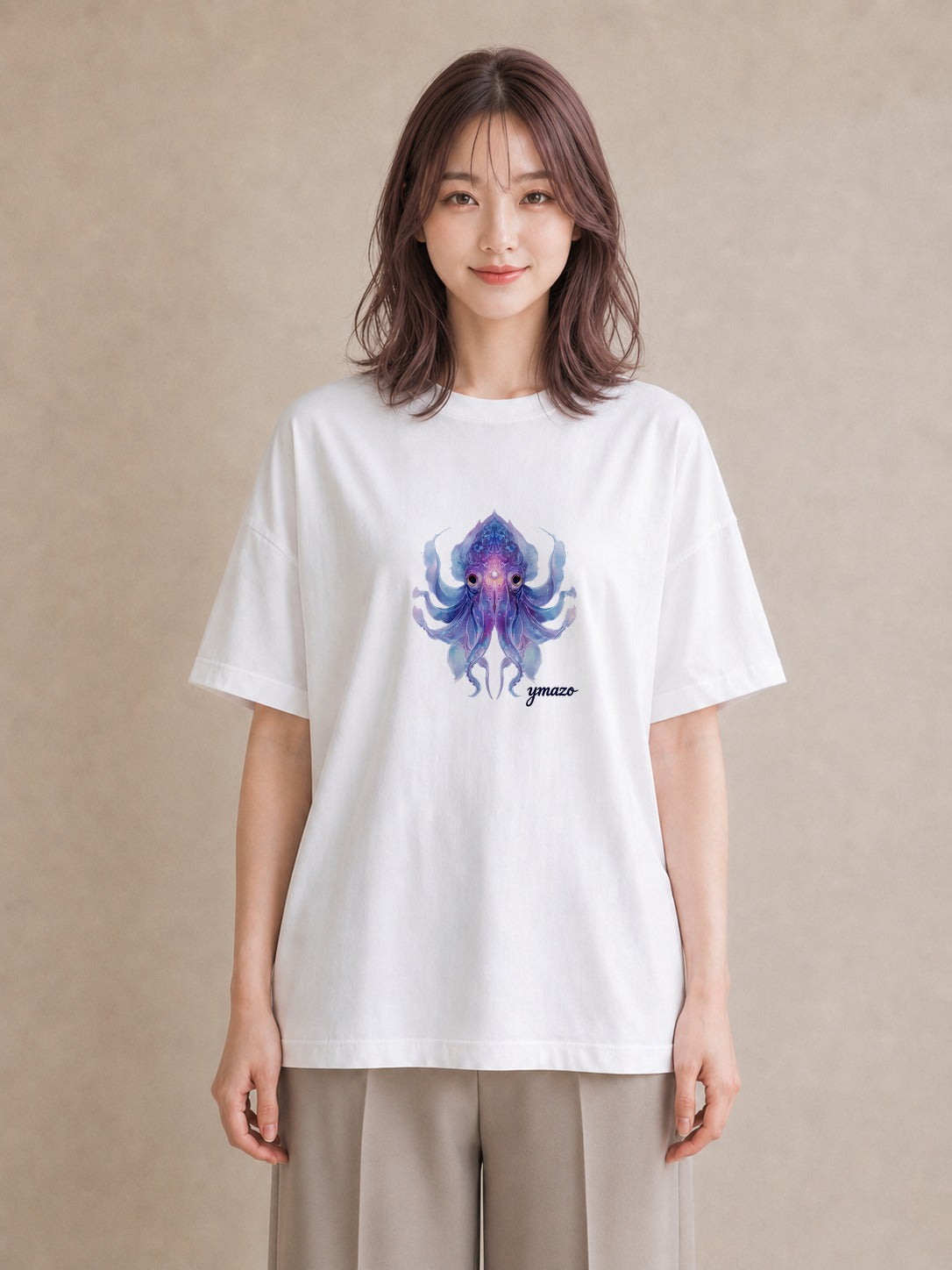 グラフィックTシャツ レディース タコ 海の生き物 海 イラスト ヴィンテージ風 ラフ レイヤード 白T