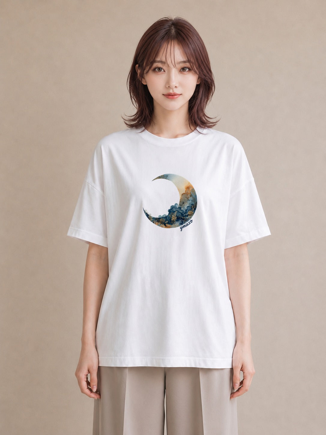グラフィックTシャツ レディース 青の水彩 風景 ブルー ナチュラル アンティーク イラスト ゆるコーデ 自分用 ルームウェア 白T