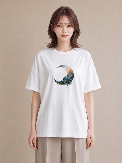 グラフィックTシャツ レディース 青の水彩 風景 ブルー ナチュラル アンティーク イラスト ゆるコーデ 自分用 ルームウェア 白T