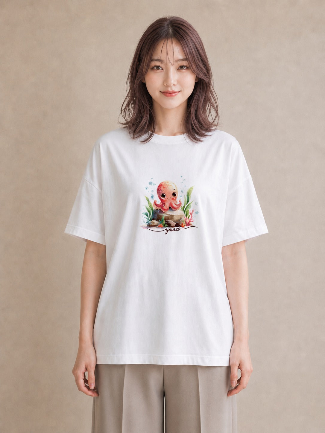 グラフィックTシャツ レディース イカ 海の生き物 海 イラスト 北欧風 敬老の日 ホワイトデー 白T
