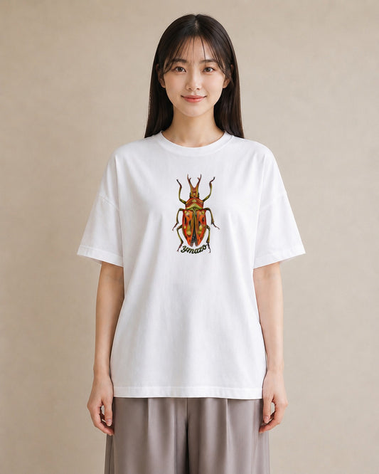 グラフィックTシャツ レディース クワガタ 昆虫 虫 イラスト ママ カフェ服 白T