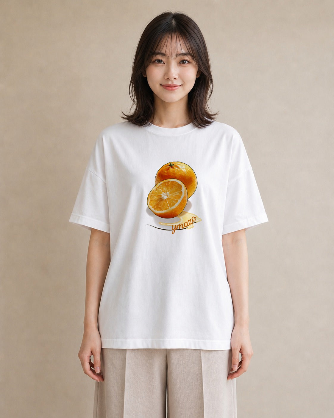プリントTシャツ レディース みかん 食べ物 フード イラスト 水彩風 カフェ巡り 女子会 白T