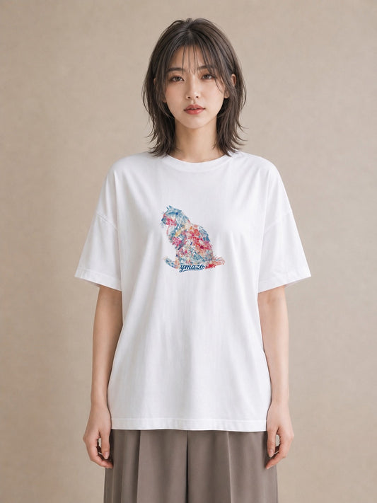 プリントTシャツ レディース シャム柄 猫 ねこ イラスト こなれ感 通勤 在宅 白T