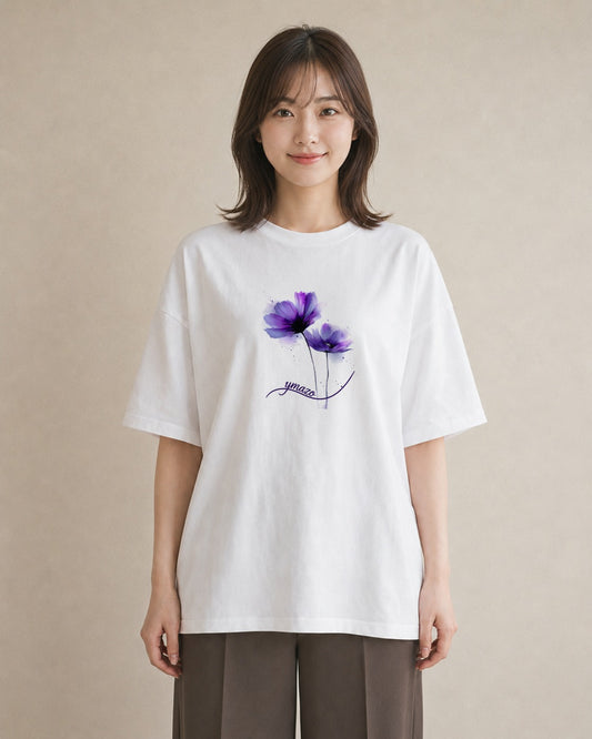 Tシャツ レディース コスモス 秋桜 花 花柄 イラスト ゆるかわ ルームウェア ギフト 白T