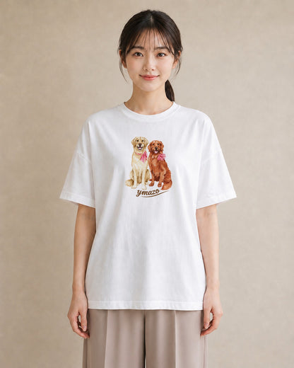 グラフィックTシャツ レディース ゴールデンレトリバー ゴールデン 犬 いぬ イラスト ヴィンテージ風 レイヤード 友達ギフト 白T
