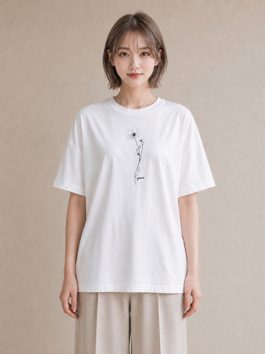 半袖Tシャツ レディース さくら 桜 桜の枝 イラスト ポップ 帰省 ラフ 白T