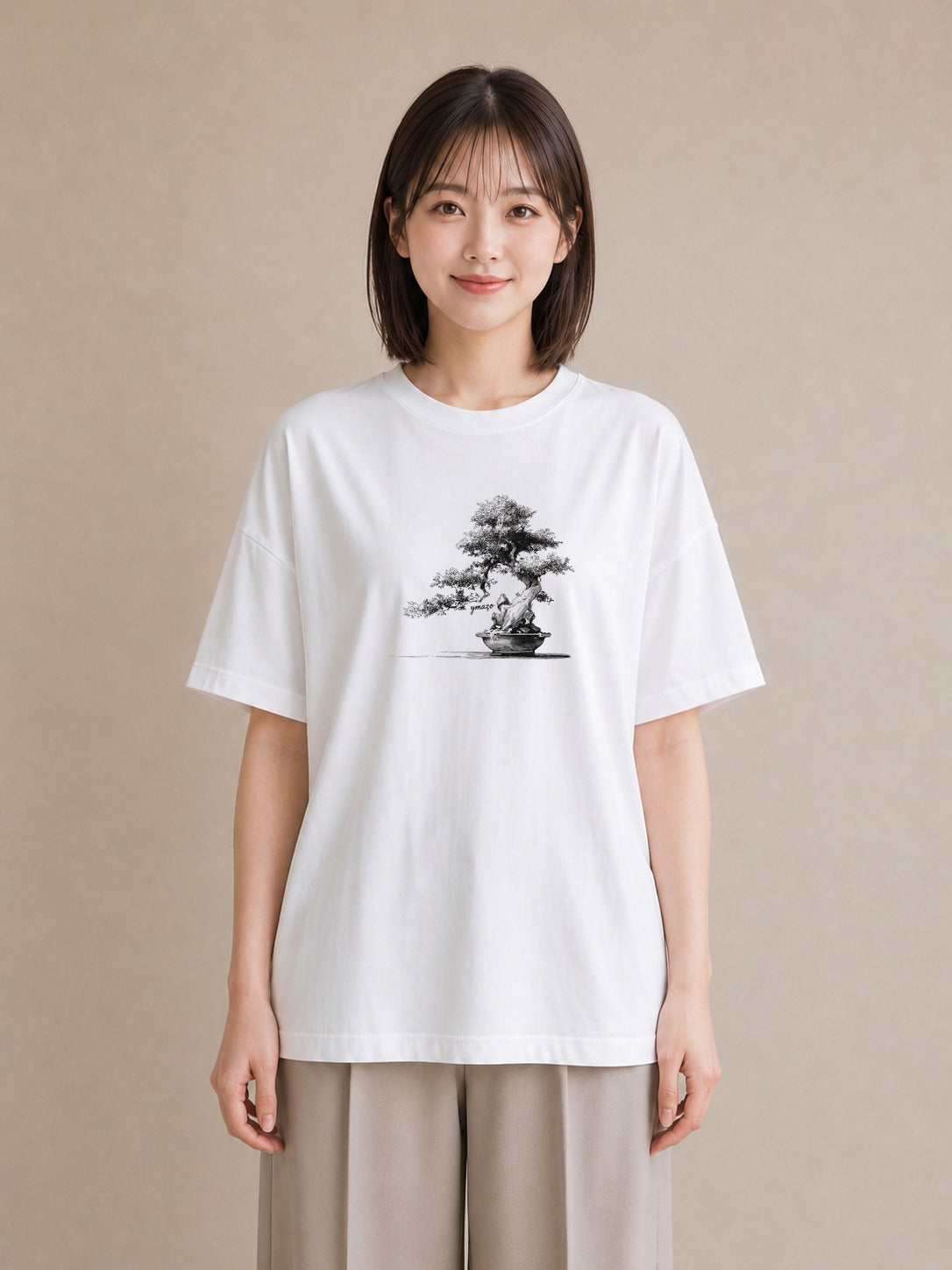 半袖Tシャツ レディース 盆栽 植物 ボタニカル イラスト ゆるかわ カジュアルコーデ 買い物 白T