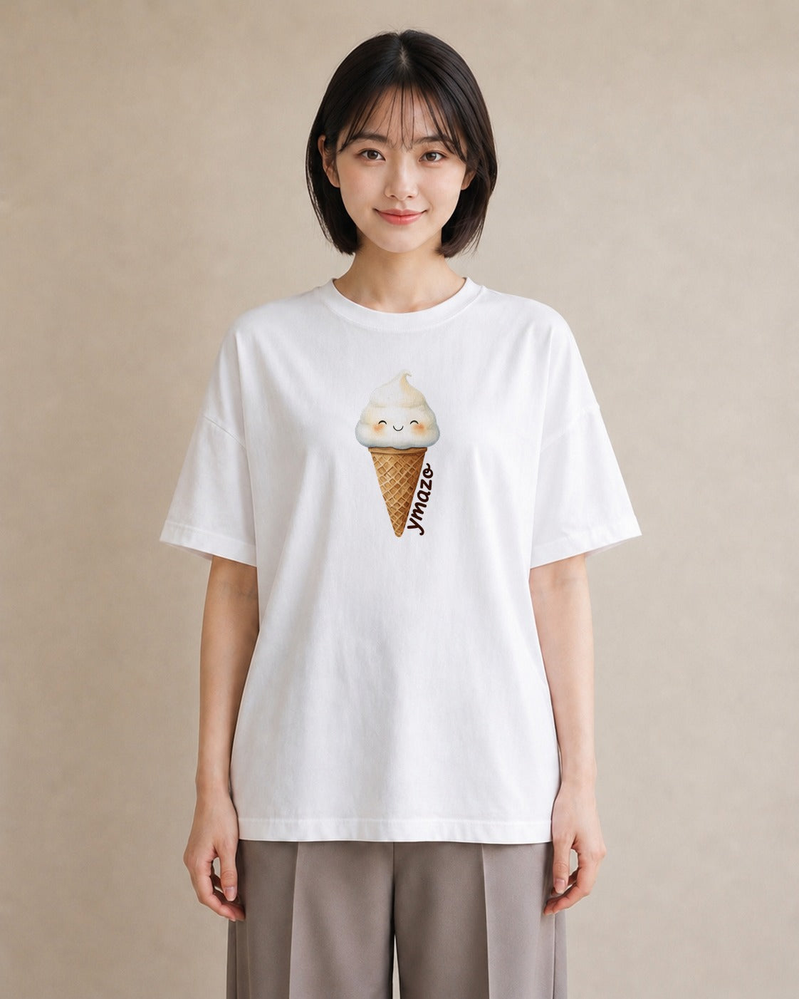 半袖Tシャツ レディース パフェ 食べ物 フード イラスト フェミニン 散歩 お出かけ 白T
