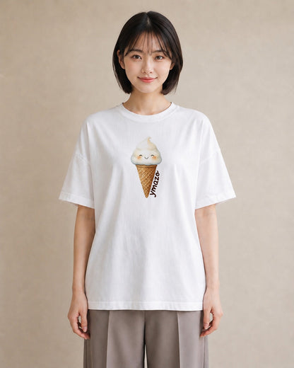 半袖Tシャツ レディース パフェ 食べ物 フード イラスト フェミニン 散歩 お出かけ 白T