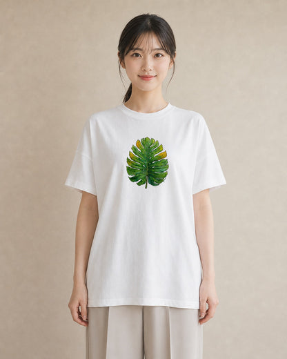 グラフィックTシャツ レディース モンステラ 植物 ボタニカル イラスト 上品 クリスマス 旅行 白T