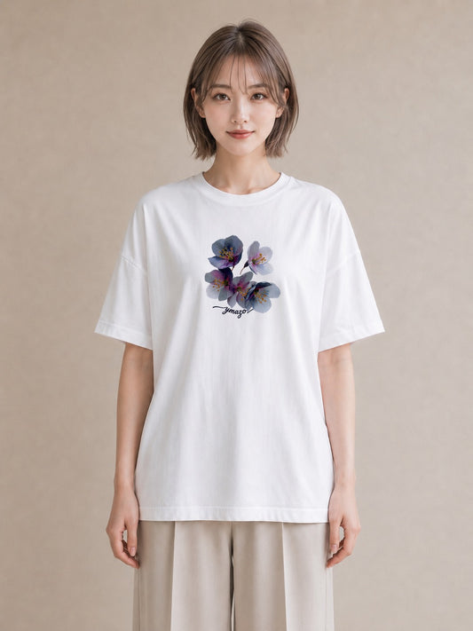 Tシャツ レディース スミレ 花 花柄 イラスト 韓国風 ビーチ デイリーウェア 白T