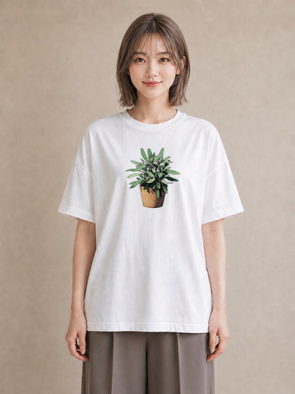 半袖Tシャツ レディース 多肉植物 植物 ボタニカル イラスト ゆるかわ 週末コーデ 敬老の日 白T
