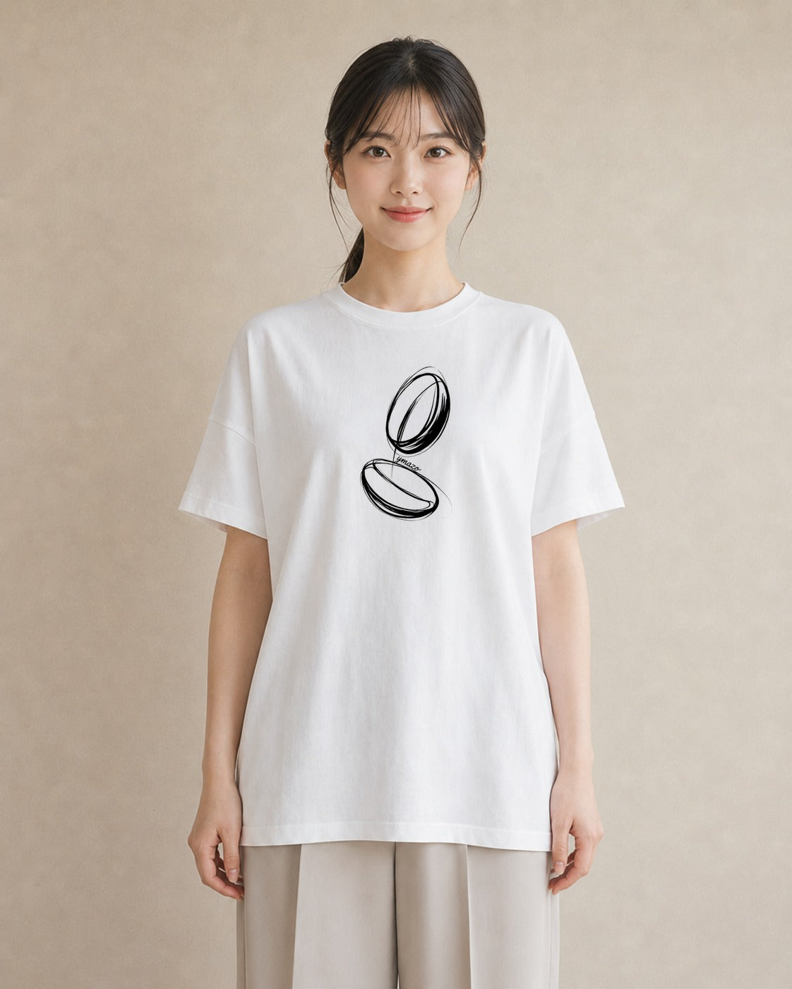 プリントTシャツ レディース パールピアス アクセサリー ナチュラル アンティーク イラスト 韓国風 20代 カジュアルコーデ 白T