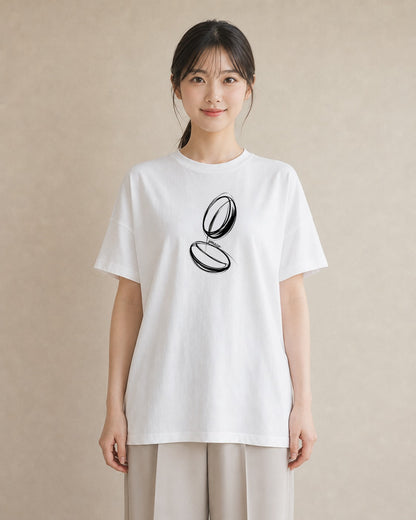 プリントTシャツ レディース パールピアス アクセサリー ナチュラル アンティーク イラスト 韓国風 20代 カジュアルコーデ 白T