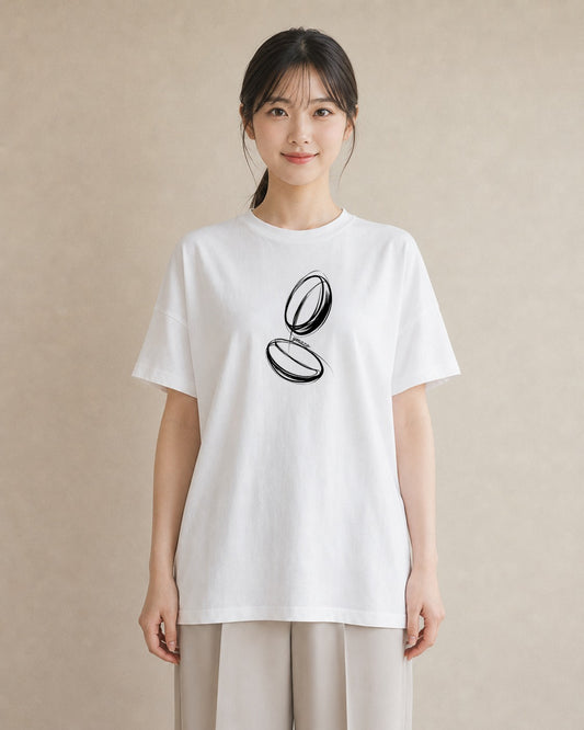 プリントTシャツ レディース パールピアス アクセサリー ナチュラル アンティーク イラスト 韓国風 20代 カジュアルコーデ 白T