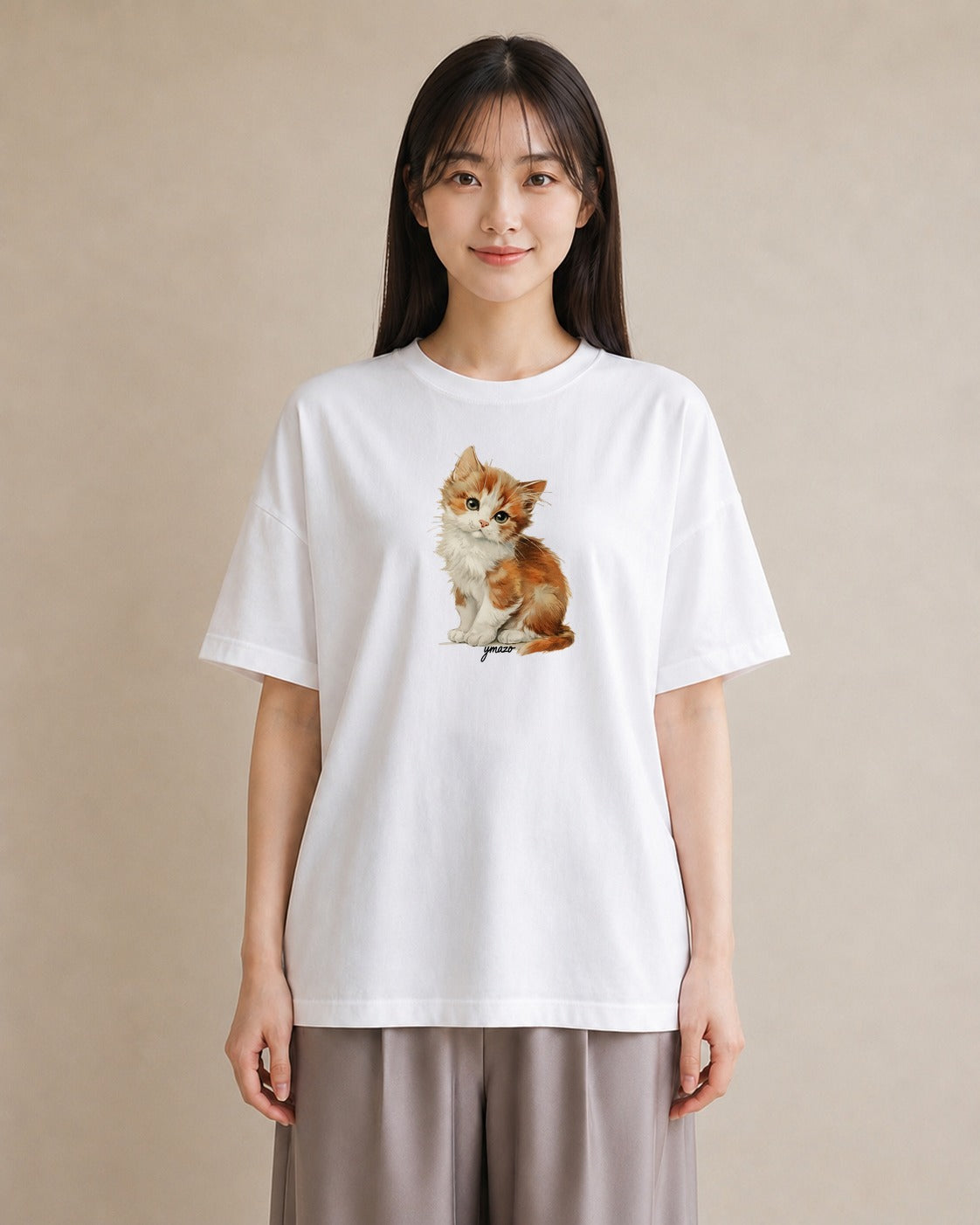半袖Tシャツ レディース 茶トラ 茶猫 猫 ねこ イラスト モード 普段着 週末コーデ 白T