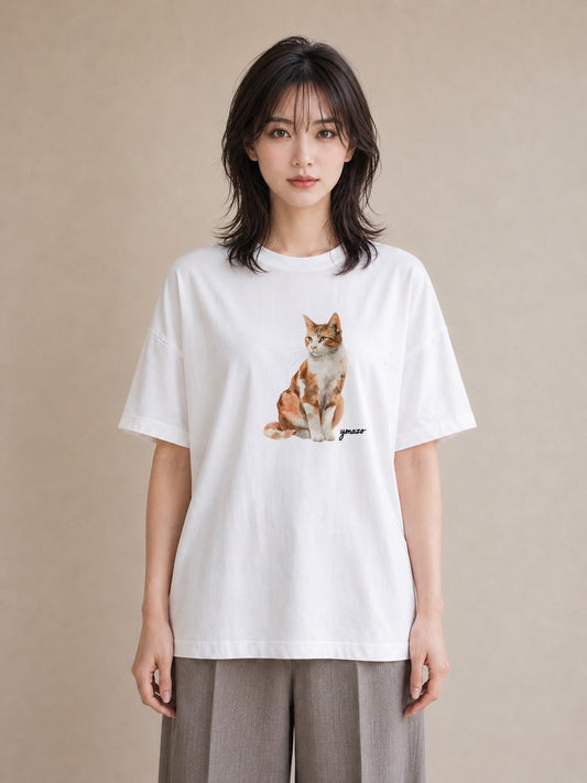グラフィックTシャツ レディース スコティッシュフォールド 猫 ねこ イラスト シンプル 送別ギフト 通勤 白T