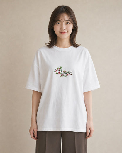 グラフィックTシャツ レディース 松ぼっくり 植物 ボタニカル イラスト きれいめ 母娘コーデ 自分用 白T