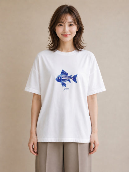 デザインTシャツ レディース メダカ ペット 動物 イラスト アート風 親子 20代 白T