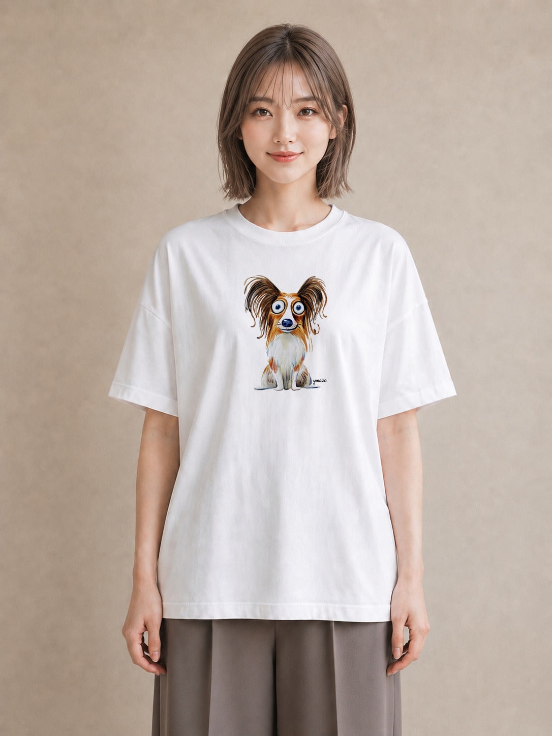 プリントTシャツ レディース パピヨン 犬 いぬ イラスト シンプル 旅行 母娘コーデ 白T