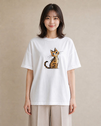 グラフィックTシャツ レディース しっぽ 猫 ねこ イラスト ゆるかわ 秋コーデ おしゃれギフト 白T