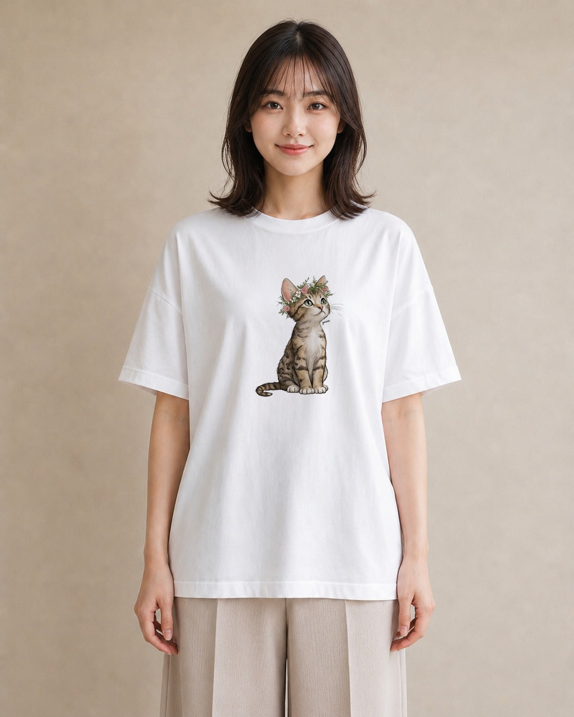 半袖Tシャツ レディース ねこ 猫 ネコ イラスト シック 春服 ミセス 白T