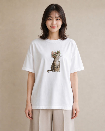半袖Tシャツ レディース ねこ 猫 ネコ イラスト シック 春服 ミセス 白T