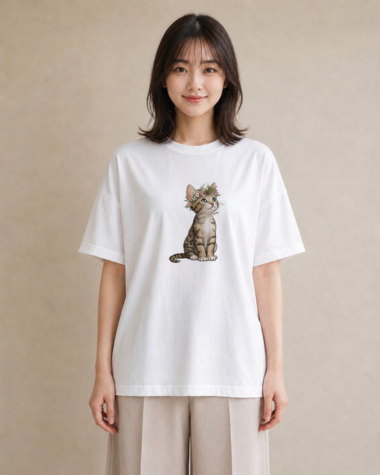 半袖Tシャツ レディース ねこ 猫 ネコ イラスト シック 春服 ミセス 白T