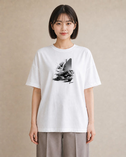 半袖Tシャツ レディース 雨上がりの小道 雨上がり 小道 ナチュラル アンティーク イラスト 北欧風 友達ギフト 部屋着 白T