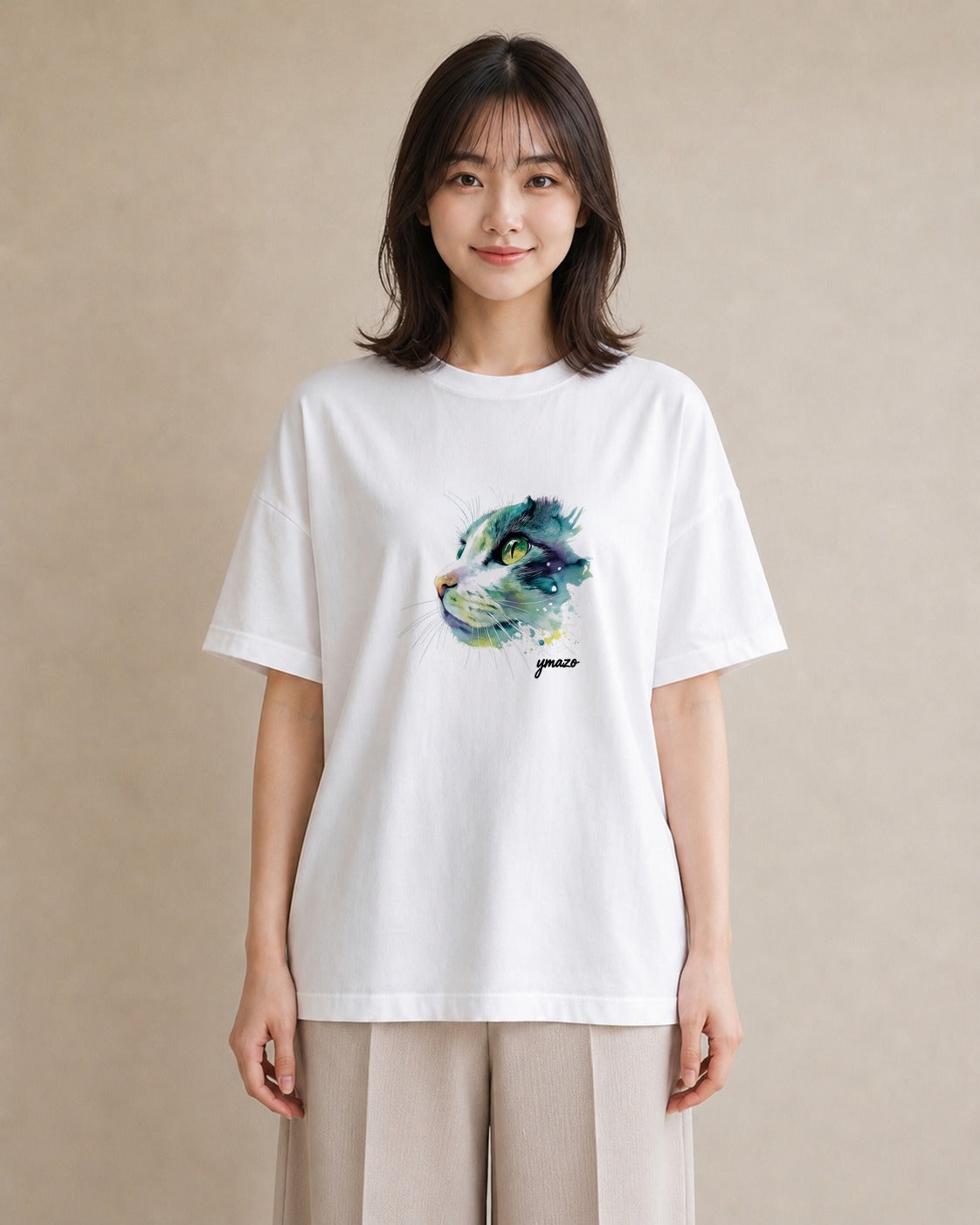 Tシャツ レディース ブリティッシュショートヘア 猫 ねこ イラスト 上品 社会人 女性 白T
