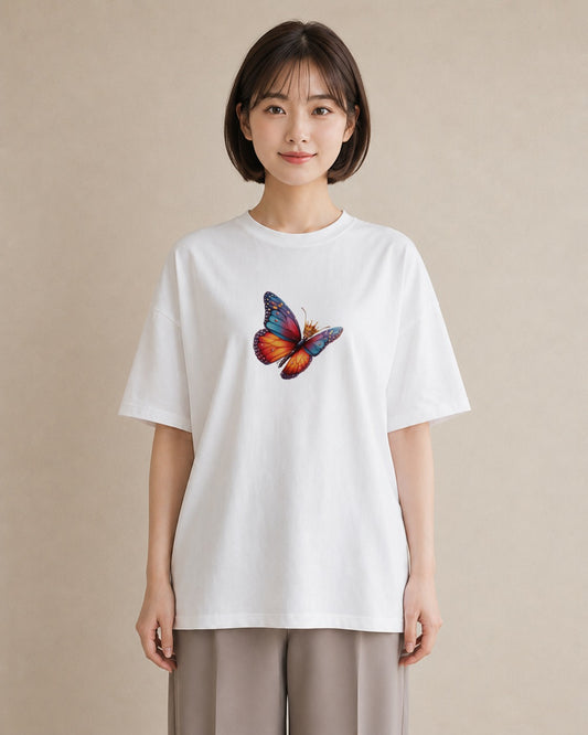 半袖Tシャツ レディース ちょうちょ 蝶 バタフライ 昆虫 虫 イラスト 春服 ミセス 白T