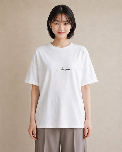 半袖Tシャツ レディース 紙の船 水辺 ナチュラル アンティーク イラスト ガーリー 誕生日プレゼント 綿100 白T