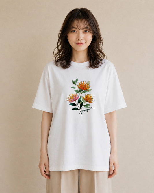 グラフィックTシャツ レディース ミモザ 花 花柄 イラスト シンプル ルームウェア ギフト 白T