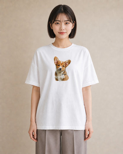 Tシャツ レディース 子犬 犬 いぬ イラスト 休日コーデ 普段着 週末コーデ 白T