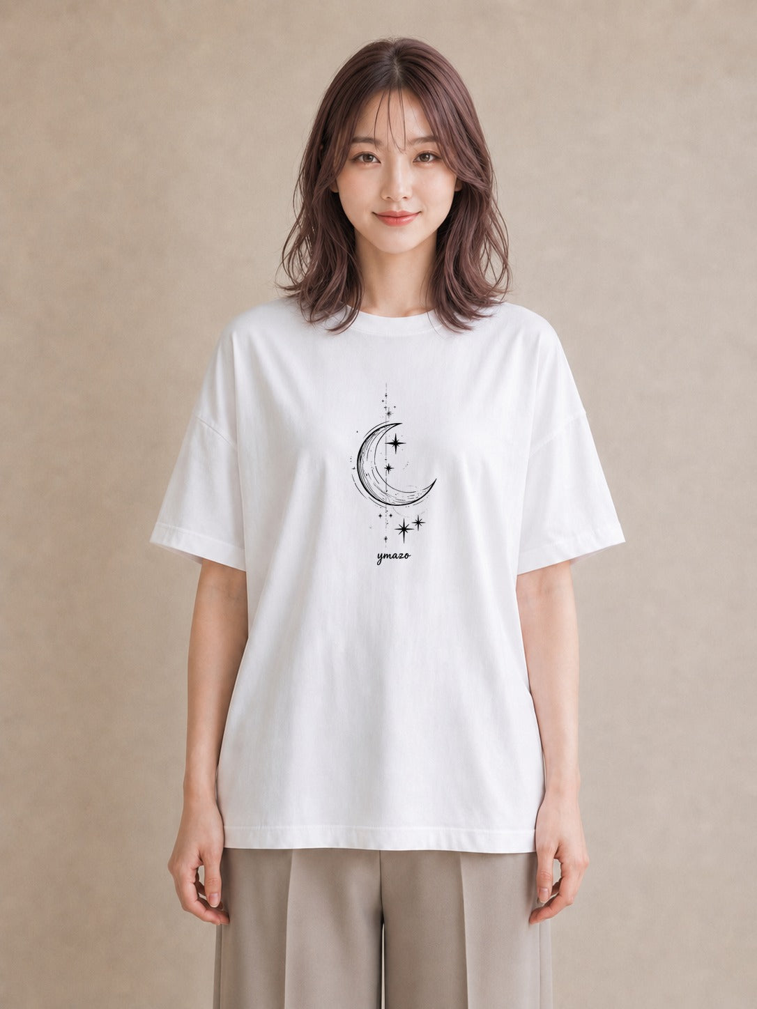 グラフィックTシャツ レディース 月と星 星空 ムーン イラスト きれいめカジュアル ホワイトデー 春服 白T