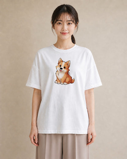 デザインTシャツ レディース ウェルシュコーギー コーギー 犬 いぬ イラスト レトロ 普段着 週末コーデ 白T