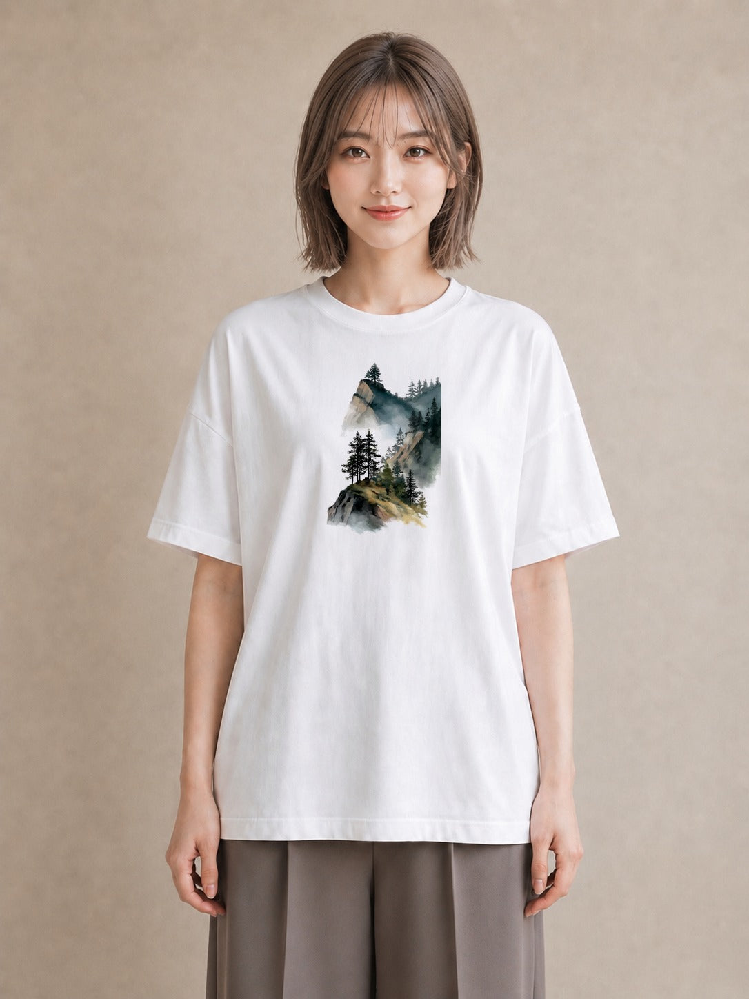 プリントTシャツ レディース 山 星空 宇宙 イラスト ラフ デイリーウェア 休日 白T