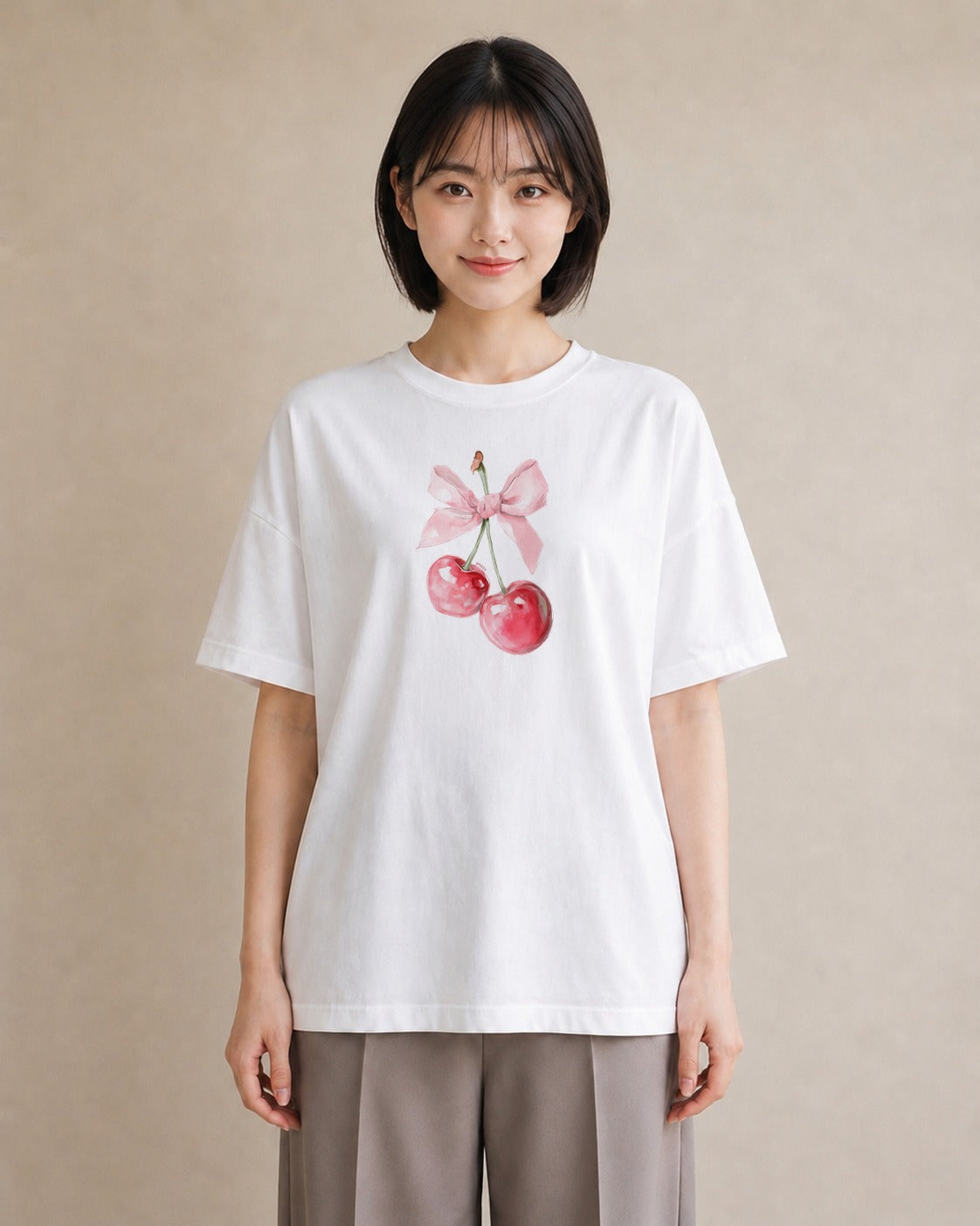 デザインTシャツ レディース さくらんぼ チェリー 食べ物 フード イラスト 20代 カジュアルコーデ 白T