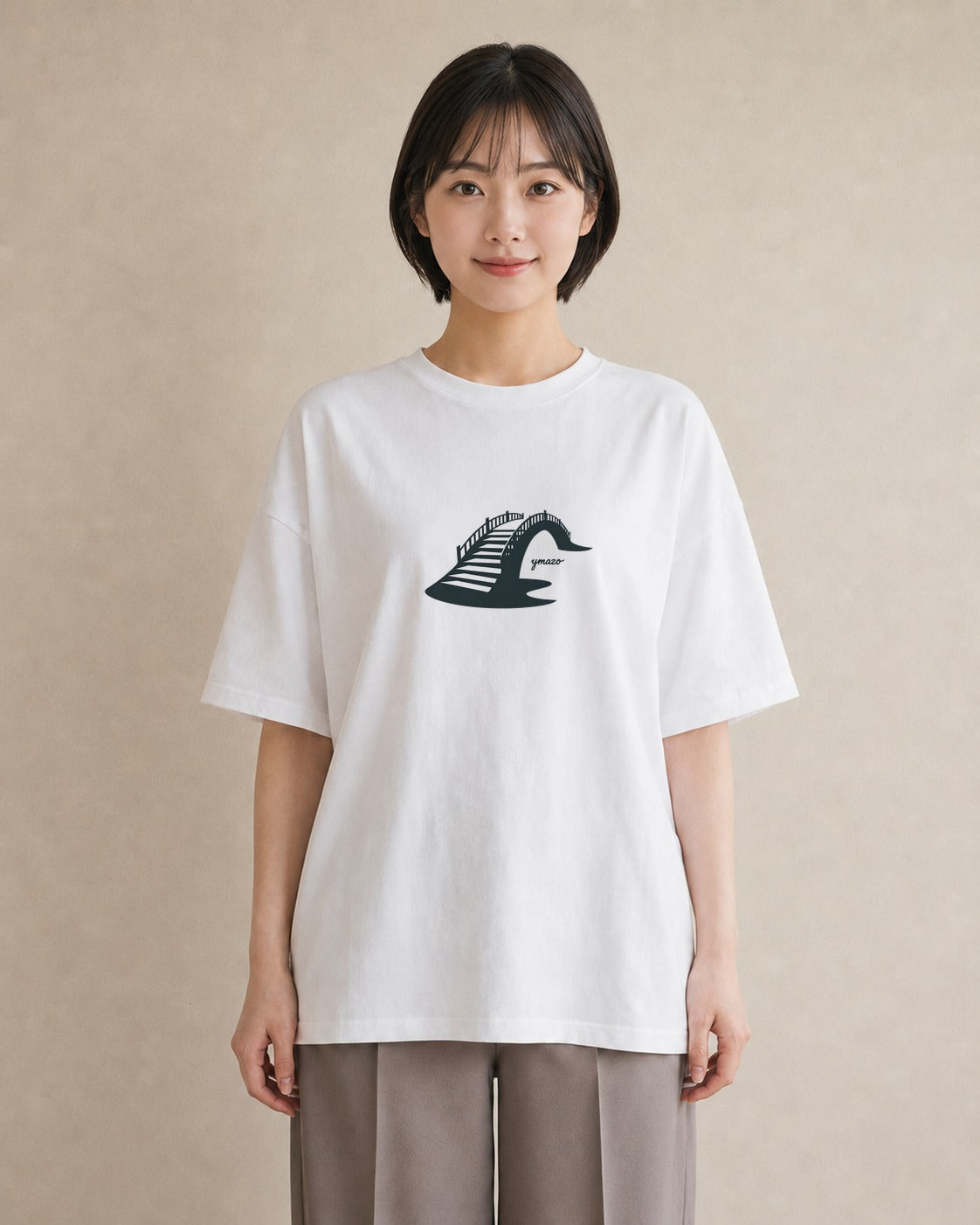 デザインTシャツ レディース 小川 橋 せせらぎ ナチュラル アンティーク イラスト 個性的 カジュアルコーデ 買い物 白T