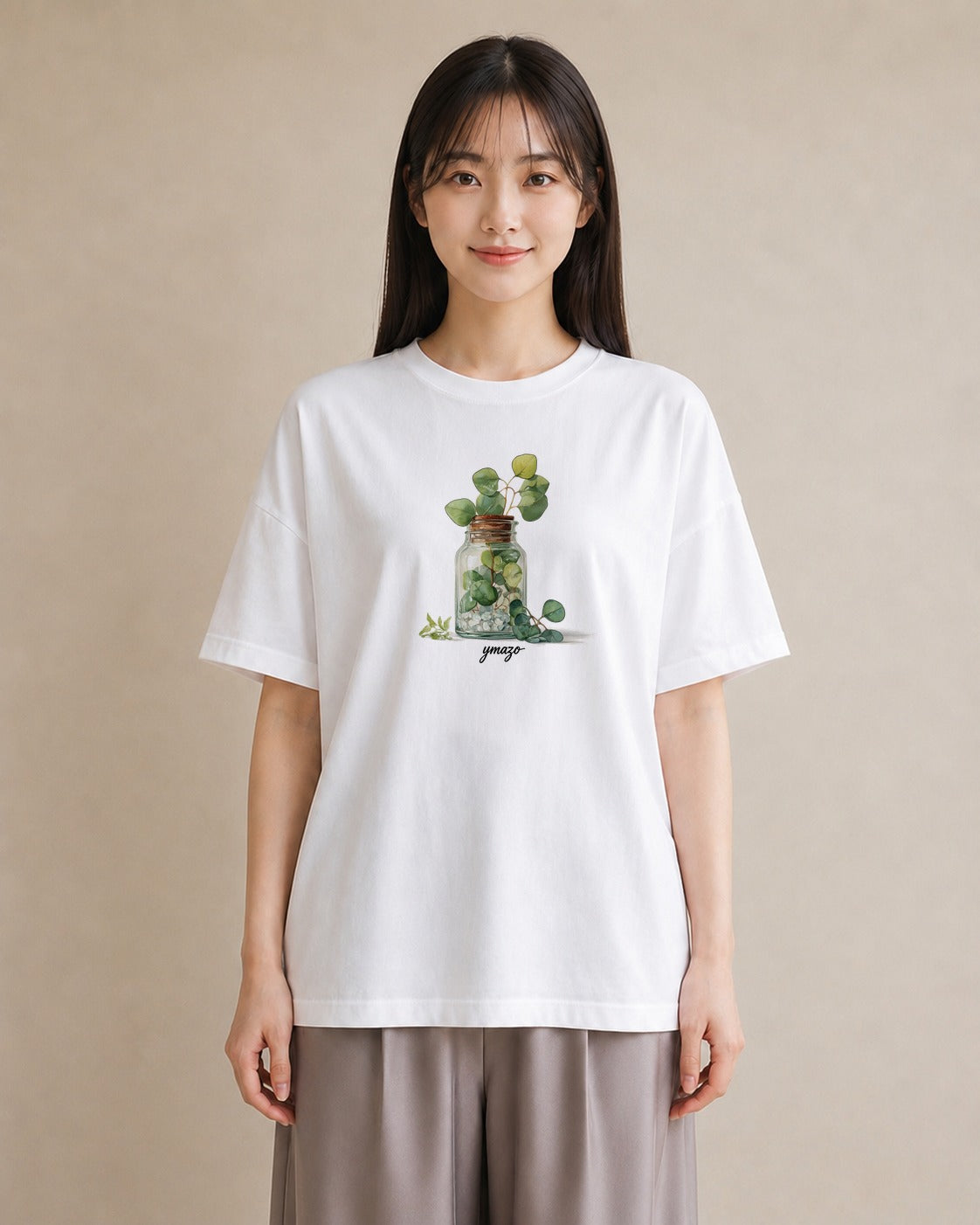 半袖Tシャツ レディース ユーカリ 植物 ボタニカル イラスト シック 在宅 公園 白T