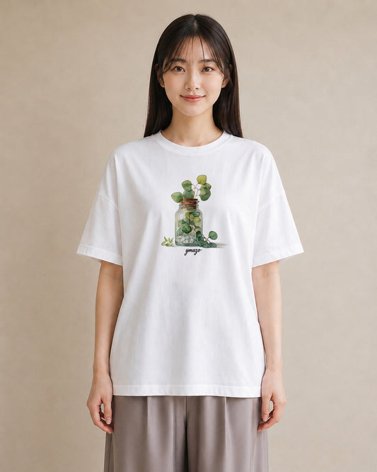 半袖Tシャツ レディース ユーカリ 植物 ボタニカル イラスト シック 在宅 公園 白T