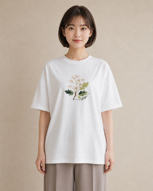 Tシャツ レディース カスミソウ かすみ草 花 花柄 イラスト ポップ ミセス 春コーデ 白T