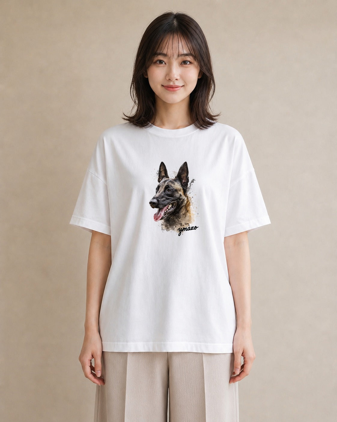 デザインTシャツ レディース ジャーマンシェパード 犬 いぬ イラスト お洒落 ペアコーデ 秋コーデ 白T