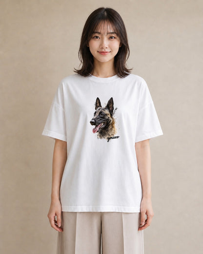 デザインTシャツ レディース ジャーマンシェパード 犬 いぬ イラスト お洒落 ペアコーデ 秋コーデ 白T