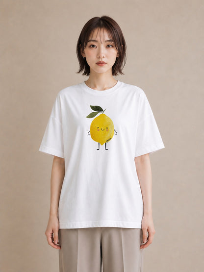 半袖Tシャツ レディース レモン 檸檬 食べ物 フード イラスト お洒落 誕生日プレゼント 綿100 白T