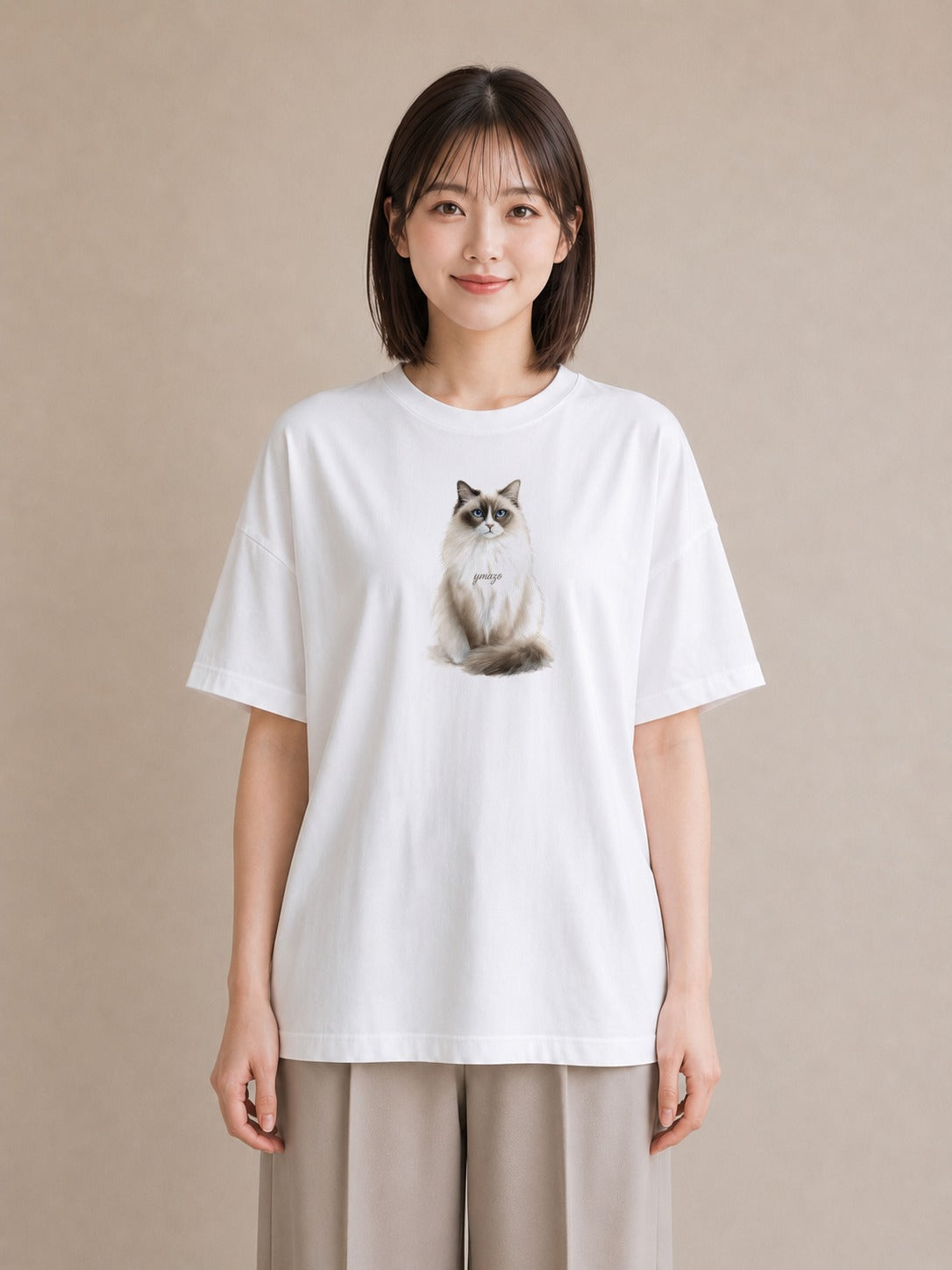 半袖Tシャツ レディース シャム 猫 ねこ イラスト 個性的 おしゃれギフト 社会人 白T